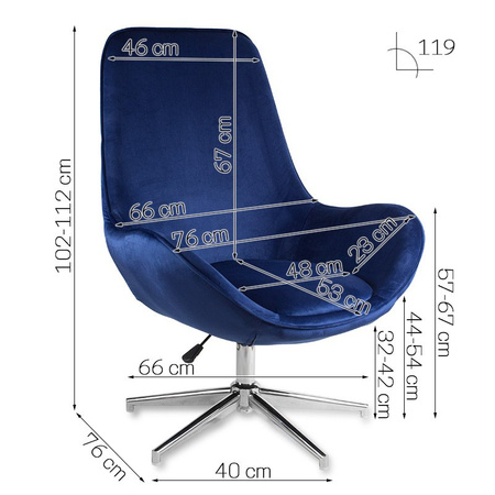 Fotel obrotowy tapicerowany welur z regulacją skandynawski nowoczesny do salonu granatowy FO926NB