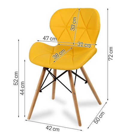 Krzesło na drewnianych nogach tapicerowane z ekoskóry do salonu żółte 024 WF roz