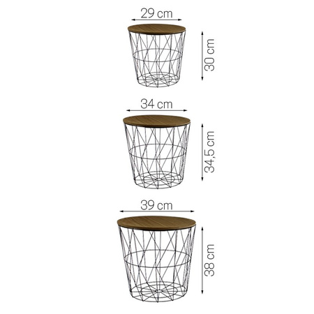 Stoliki kawowe zestaw stolików komplet z drewnianym blatem 3 szt. czarne UC60726-20