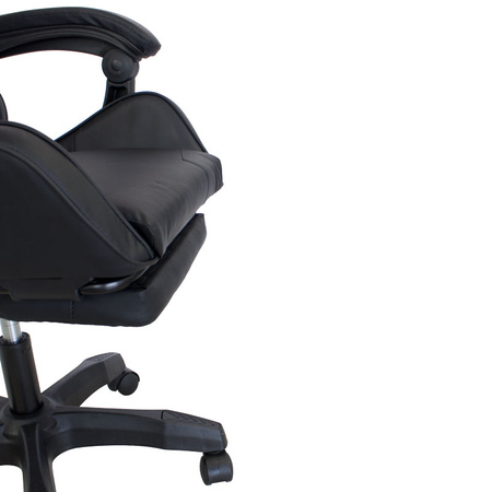Ergonomiczny fotel gamingowy LP709B-B z podnóżkiem – czarny, obrotowy, elegancki