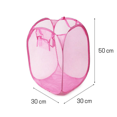 Pojemnik tekstylny z siatki z rączkami do przechowywania zabawek różowy  M-24-02 