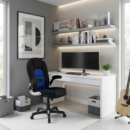 Krzesło do biurka L204B-BL – obrotowe młodzieżowe, czarno-niebieskie, siateczkowe