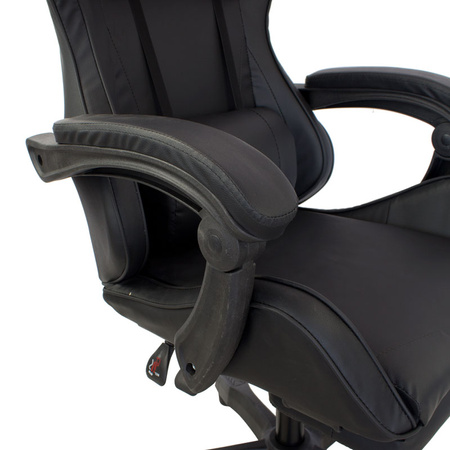 Ergonomiczny fotel gamingowy LP709B-B z podnóżkiem – czarny, obrotowy, elegancki