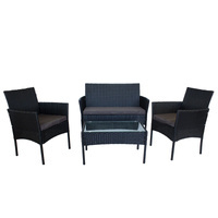 Zestaw mebli ogrodowych z rattanu plecione w kolorze czarnym z szarymi poduszkami HILE-R-X005B-G