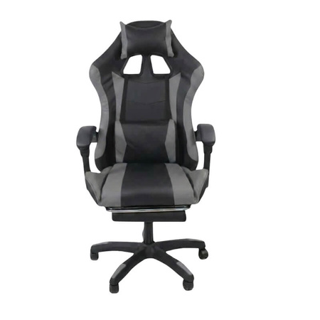 Krzesło do biurka HILE LP209G-B – obrotowy fotel czarno-szary, młodzieżowy z podnóżkiem