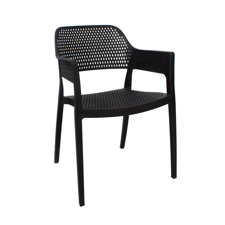 Czarne krzesło ogrodowe HILE 193B – z podłokietnikami, sztaplowane, do ogrodu i restauracji