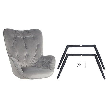 Fotel uszak z weluru na metalowych czarnych  nogach skandynawski do salonu szary F916G