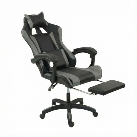 Krzesło do biurka HILE LP209G-B – obrotowy fotel czarno-szary, młodzieżowy z podnóżkiem