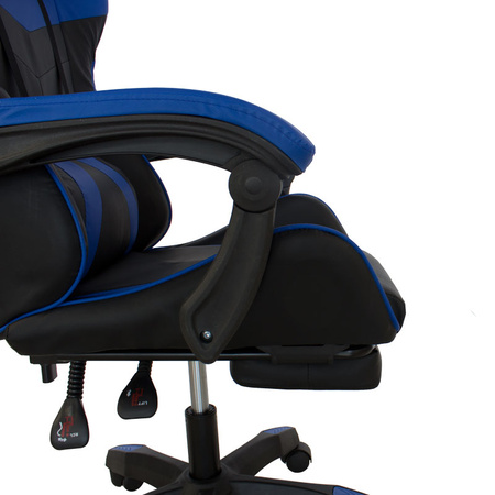 Fotel gamingowy Hile LP709B-BL z podnóżkiem – ergonomiczny, czarno-granatowy, wysokie oparcie, ekoskóra