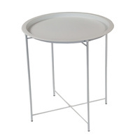 Stolik kawowy okrągły z tacą w kolorze białym, metalowy, składany TAB160W