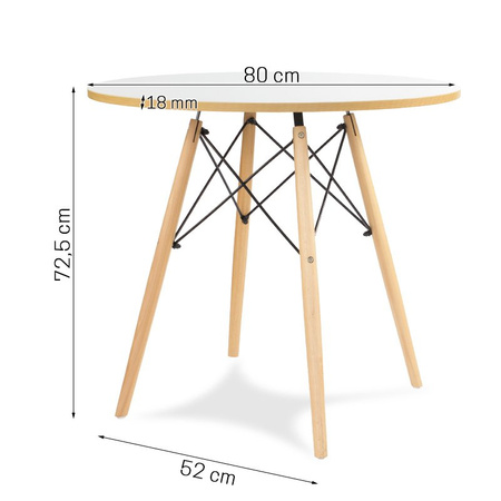 Stół biały z obrzeżem w kolorze drewna, na bukowych nogach, okrągły do salonu jadalni 80 cm x 72,5 cm S301 OB SEN