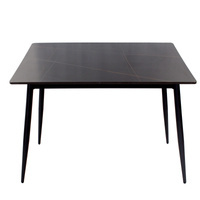 Stół prostokątny czarny na czarnych metalowych nogach, efekt marmuru, blat ceramiczny 140x80 S102B