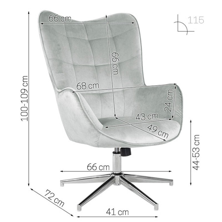 Fotel uszak obrotowy na metalowej chromowanej nodze skandynawski nowoczesny szary FO400G