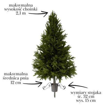 Stojak na choinkę – srebrny metalowy trójnóg z pojemnikiem na wodę, do 2,1 m H6303G