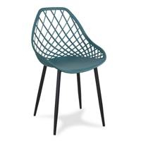 Krzesło ażurowe skandynawskie nowoczesne na metalowych czarnych nogach stylowe ciemno turkusowe (zielone) YE-06