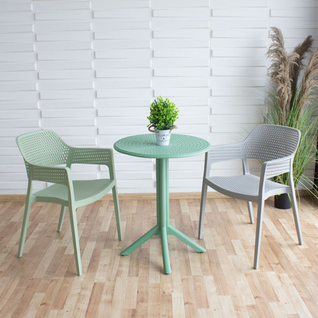 Szare krzesło ogrodowe z podłokietnikami HILE-193G, sztaplowane, do kuchni i restauracji 