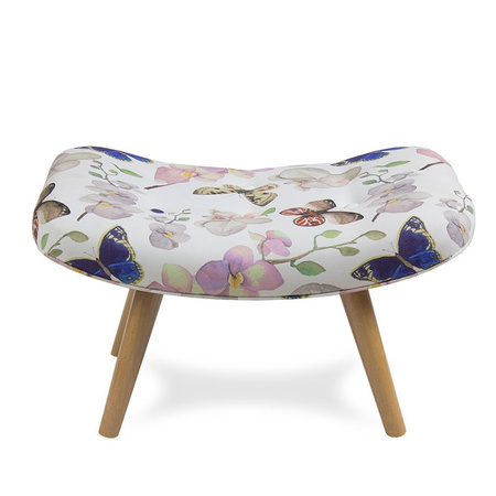 Fotel uszak na drewnianych nogach welur z podnóżkiem kwiaty i motyle FP202