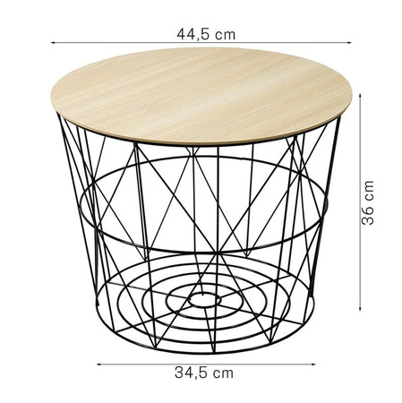 Stolik kawowy z drucianym koszem i drewnopodobnym blatem 44,5 cm czarny SK106B