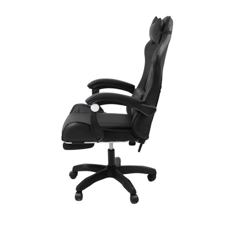 Fotel biurowy HILE LP209B-B – czarny, obrotowy z podnóżkiem, ergonomiczny fotel do pracy i relaksu