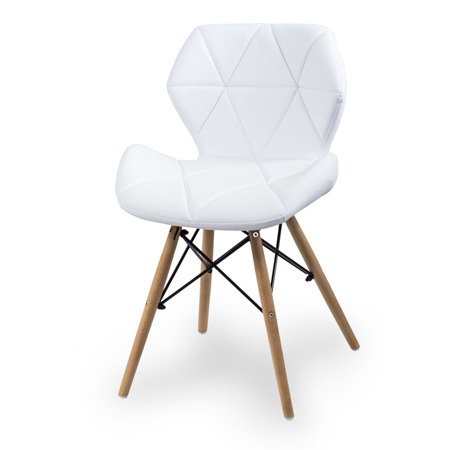 Białe krzesło na drewnianych nogach tapicerowane z ekoskóry do salonu 024 WF