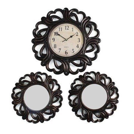 Brązowy zegar wiszący postarzany z dwoma lustrami retro do salonu M-16