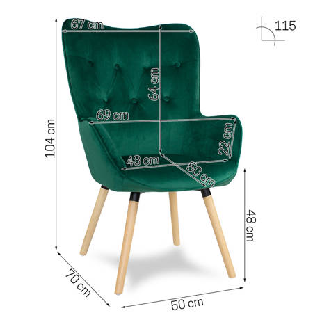 Ciemno zielony fotel uszak skandynawski wypoczynkowy 907DGR
