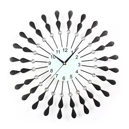 Czarny zegar ścienny kropelki z kryształkami biała tarcza ze szkła do powieszenia M-03