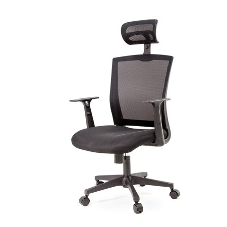 Fotel biurowy obrotowy z regulowanym oparciem i zagłówkiem do biura L201-16 czarny