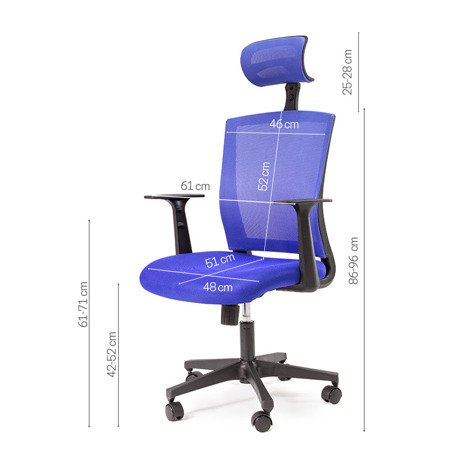 Fotel biurowy obrotowy z regulowanym oparciem i zagłówkiem do biura L208-23 niebieski