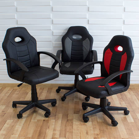 Fotel gamingowy do biurka dziecięcy, młodzieżowy, krzesło biurowe L112 Czarno/Czarne