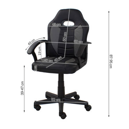 Fotel gamingowy do biurka dziecięcy, młodzieżowy, krzesło biurowe L112 Czarno/Szare