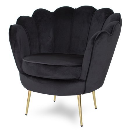 Fotel muszla welur tapicerowany na metalowych złotych nogach F101 czarny