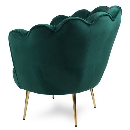 Fotel muszla welur tapicerowany na metalowych złotych nogach F101 zielony