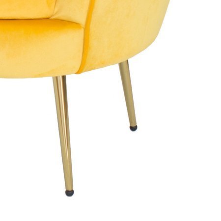 Fotel muszla welur tapicerowany na metalowych złotych nogach F101 żółty