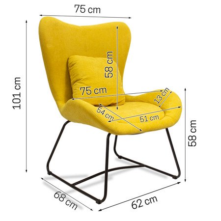 Fotel uszak industrialny wypoczynkowy do salonu loft na metalowych nogach 508 żółty