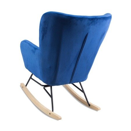 Fotel uszak na drewnianych bujanych nogach bujak do karmienia piersią welur niebieski FB203