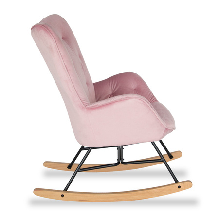 Fotel uszak na drewnianych bujanych nogach bujak do karmienia piersią welur różowy FB906P