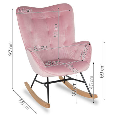 Fotel uszak na drewnianych bujanych nogach bujak do karmienia piersią welur różowy FB906P