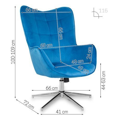 Fotel uszak obrotowy na metalowej chromowanej nodze skandynawski nowoczesny niebieski FO400BL
