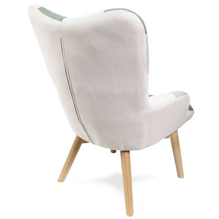 Fotel uszak patchwork tapicerowany na drewnianych bukowych nogach skandynawski F920