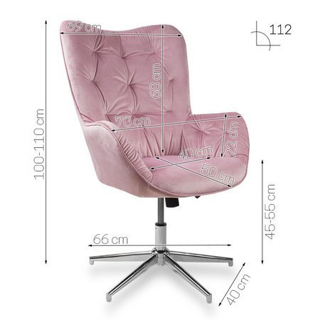 Fotel uszak różowy, obszyty welurem obrotowy fotel skandynawski FO906P
