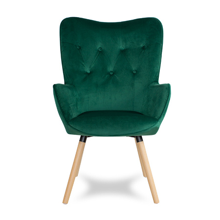 Fotel uszak skandynawski na drewnianych bukowych nogach wypoczynkowy ciemno zielony 907DGR