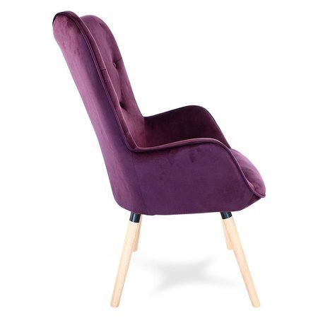 Fotel uszak skandynawski na drewnianych bukowych nogach wypoczynkowy do salonu fioletowy F907V