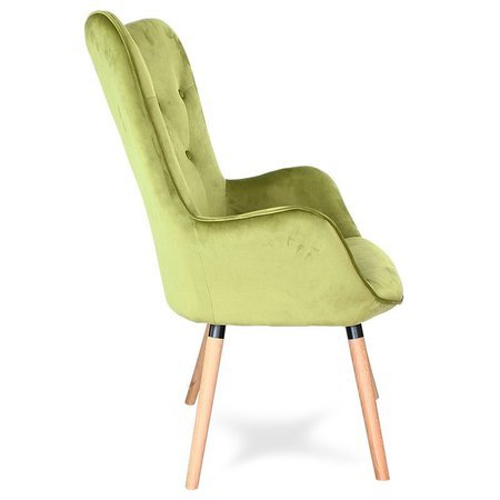Fotel uszak skandynawski na drewnianych bukowych nogach wypoczynkowy do salonu jasno zielony F907LGR
