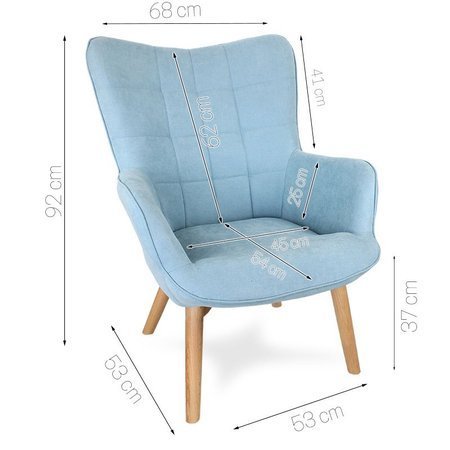 Fotel uszak skandynawski na drewnianych bukowych nogach wypoczynkowy do salonu jasny niebieski F930TLBL