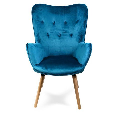 Fotel uszak skandynawski na drewnianych bukowych nogach wypoczynkowy niebieski 907BL