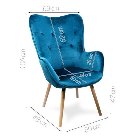 Fotel uszak skandynawski na drewnianych bukowych nogach wypoczynkowy niebieski 907BL