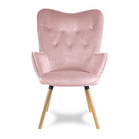 Fotel uszak skandynawski na drewnianych bukowych nogach wypoczynkowy różowy 907P