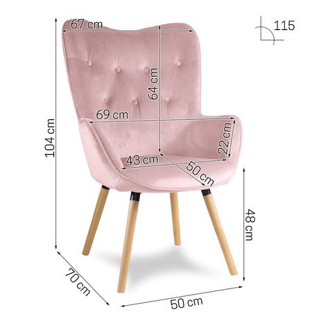 Fotel uszak skandynawski na drewnianych bukowych nogach wypoczynkowy różowy 907P