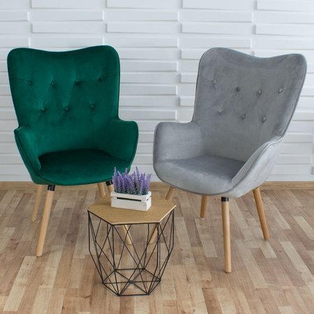 Fotel uszak skandynawski na drewnianych bukowych nogach wypoczynkowy zielony 907GR